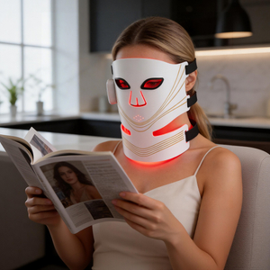 M&aacute;scara facial led sem fio, de alta qualidade, 4 cores, port&aacute;til, dispositivo pessoal de cuidados com a pele, com cobertura de pesco&ccedil;o, 408 n&uacute;cleos de luz
