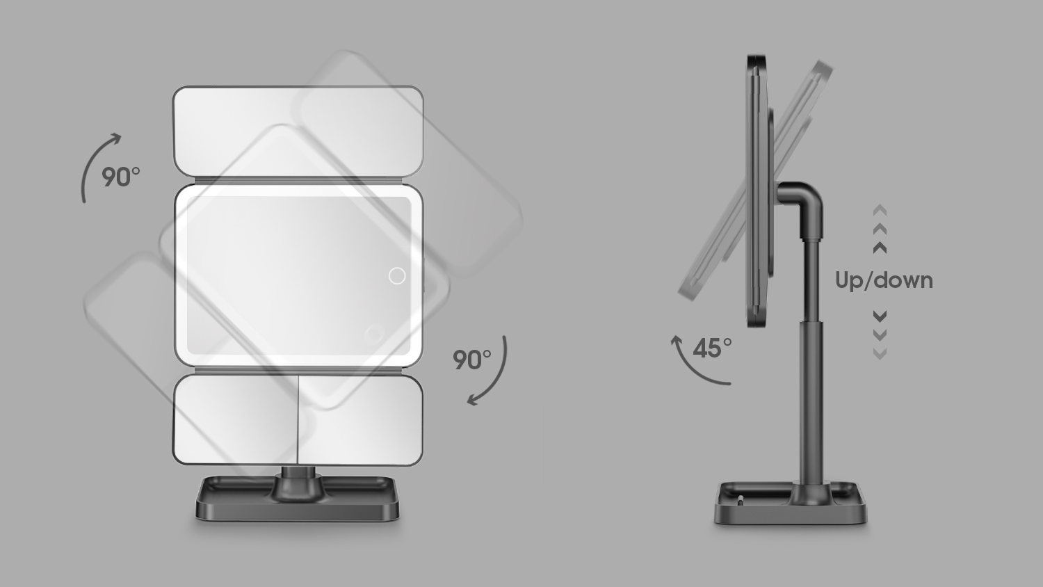 Miroir de maquillage &eacute;clair&eacute; ultra fin &agrave; trois volets DM405 avec rangement