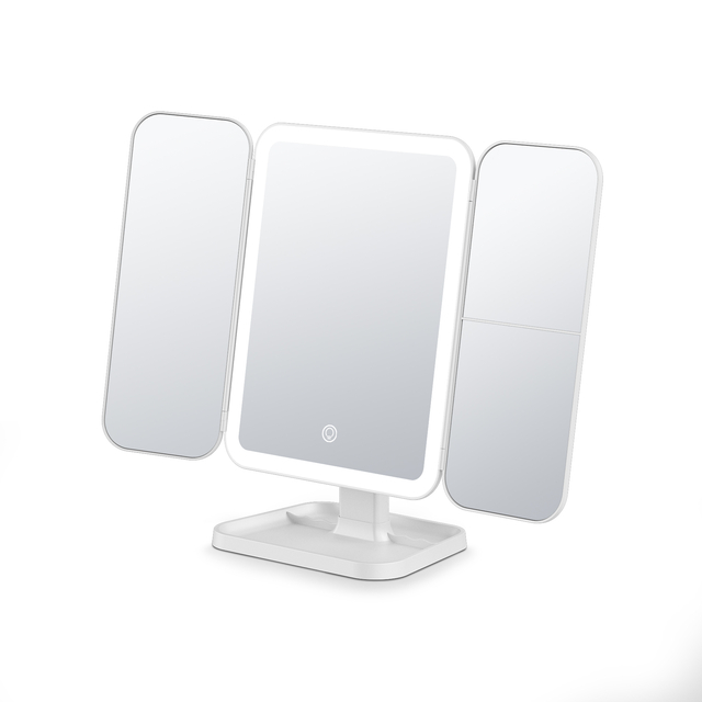 Espejo de maquillaje iluminado triple ultrafino DM405 con almacenamiento