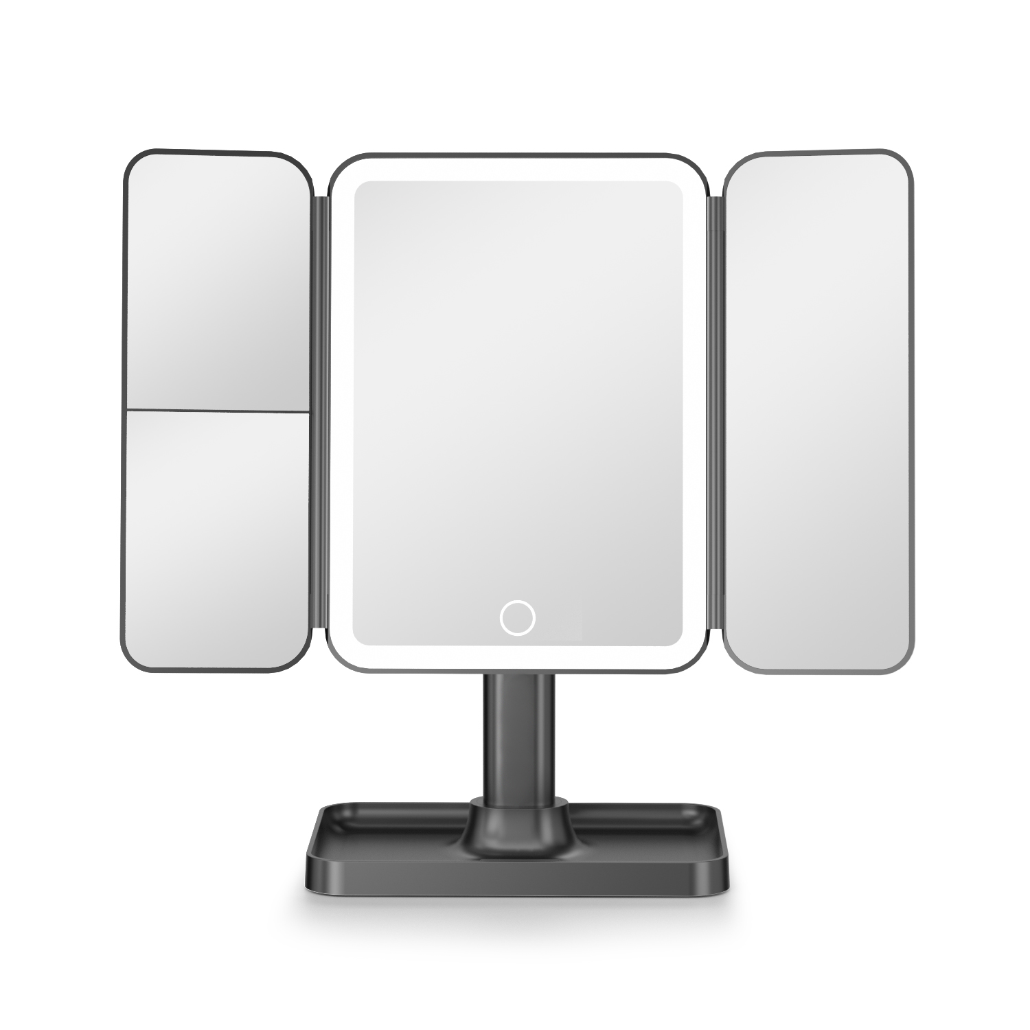 Miroir de maquillage &eacute;clair&eacute; ultra fin &agrave; trois volets DM405 avec rangement
